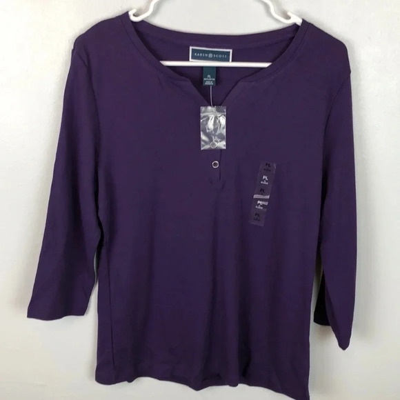 Karen Scott 3/4 Sleeves Purple Top Size LP - Picture 1 of 5